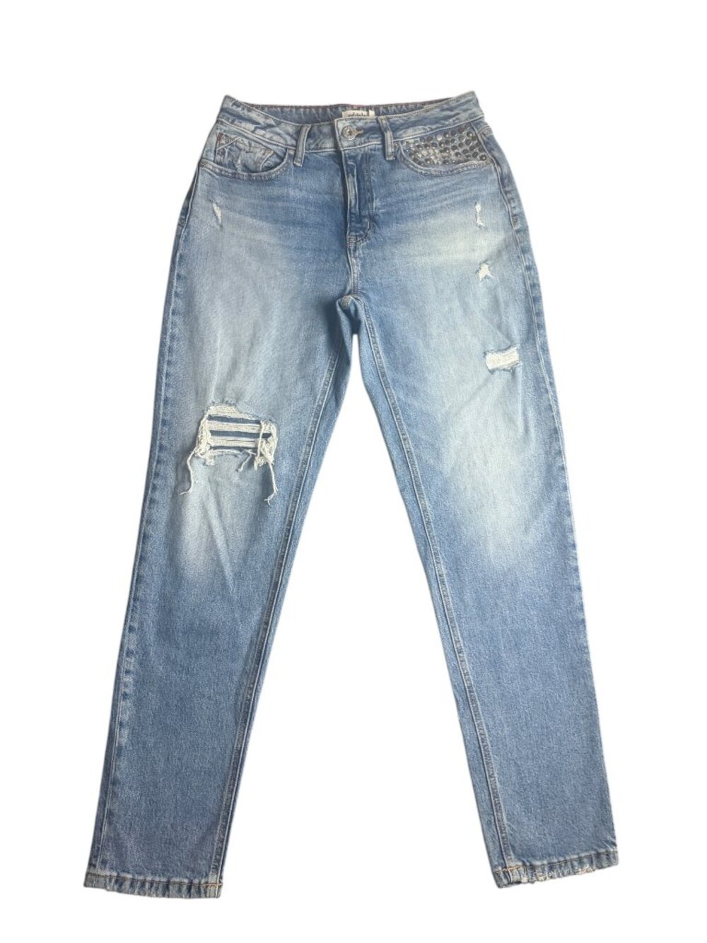 Edgely Jeans 90's Taper High Rise Size 10 Distressed Light Wash Studded Denim
